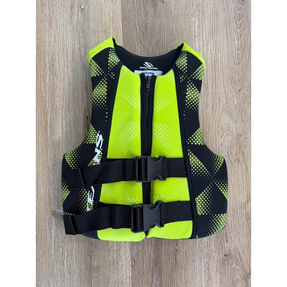 Stearns Life Jacket Youth 50-90lbs Neon Yellow Excellent USCG Type III Ski Vest